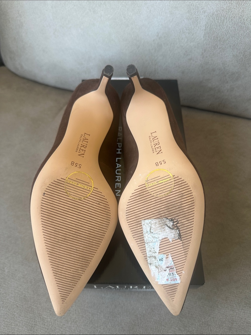 LAUREN Ralph Lauren Dark Brown Suede Pointed Toe Pumps - Picture 3 of 3